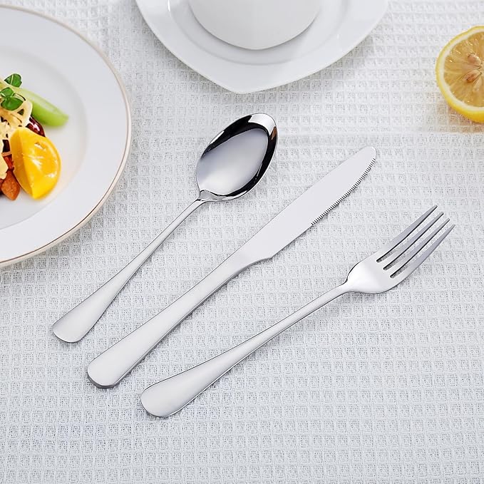 60 Piece Silverware Set, Food-Grade Stainless Steel Silverware Set for 12(Includes 12 Knives, 12 Forks, 12 Spoons, 12 Teaspoons, 12 Dessert Forks),Mirror Polished, Dishwasher Safe