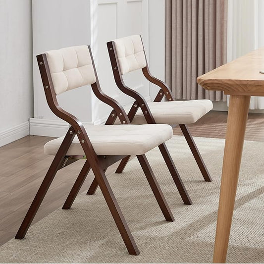 2-Pack Folding Dining Chairs with Cushion,Padded Foldable Dining Chairs,Portable Wooden Folding Chairs for Dining Rooms Kitchen Wedding and Party Indoor Walnut Beige