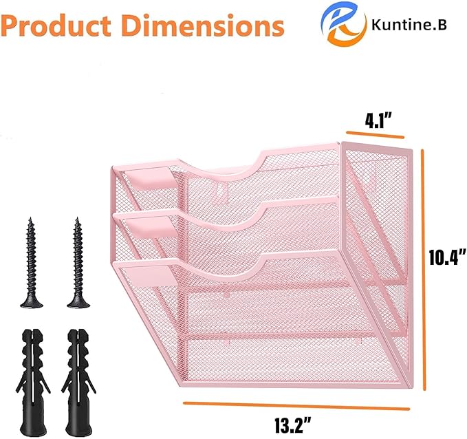 Kuntine.B Wall File Organizer Office Hanging Magazine Holder Wall File Organizer for Office Home (Pink, 3 Tier)