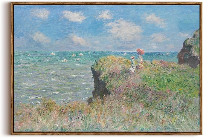 KISSFOX Monet Wall Art Cliff Walk Impressionist Canvas Print Nature Wilderness Painting Gallery Artwork Aesthetic Pictures Decor Living Room Bathroom Office Bedroom
