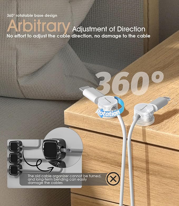 9 Pack Spring Cord Organizer Cable Clips [Locking Cable Rotatable], 2025 Latest Nearockle Phone Charging Cord Holder Cable Management for Car, Nightstand, Office Desk Accessories (Clear)