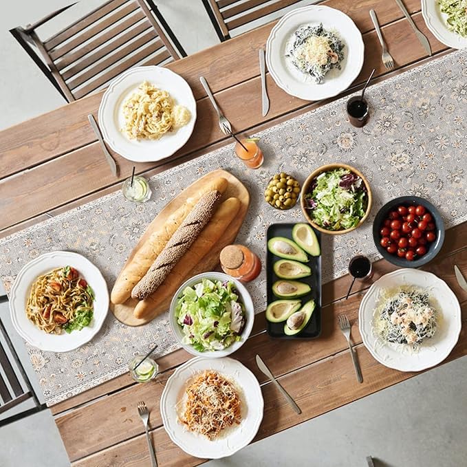 Snycler Table Runner Boho Table Runners Vintage Elegant Farmhouse Table Center Linen Decor for Home Dining Party Entrance (13x72 Inch) Gray