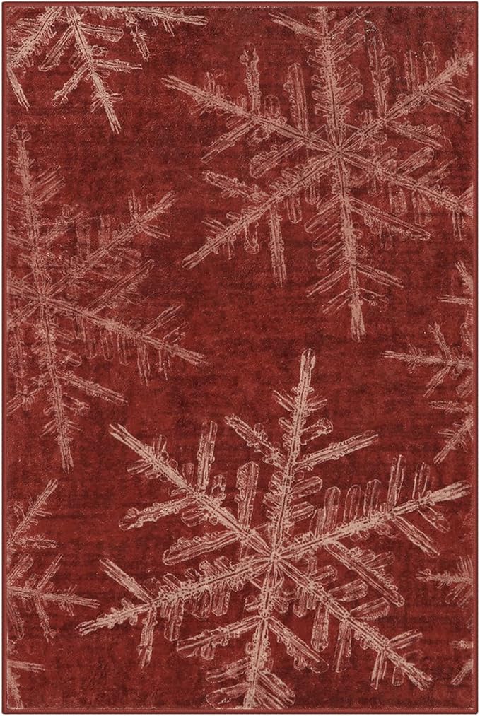 Lahome Christmas Rugs Indoor Kitchen Rug, 2x3 Red Christmas Snowflake Door Mat Washable Non Slip Entryway Rugs, Soft Small Rug Holiday Decor Carpet for Entry Bathroom Bedroom(2x3ft,Red)