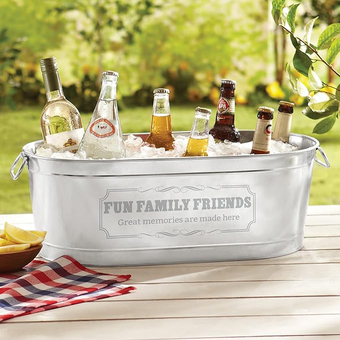 Let's Make Memories Personalized Beverage Tub - Custom Beverage Tub - Create Your Own Beverage Tub - Galvanized Drink Tub - 20 ¾"L x 11 ¾"W x 7" H - 5.5 Gallons