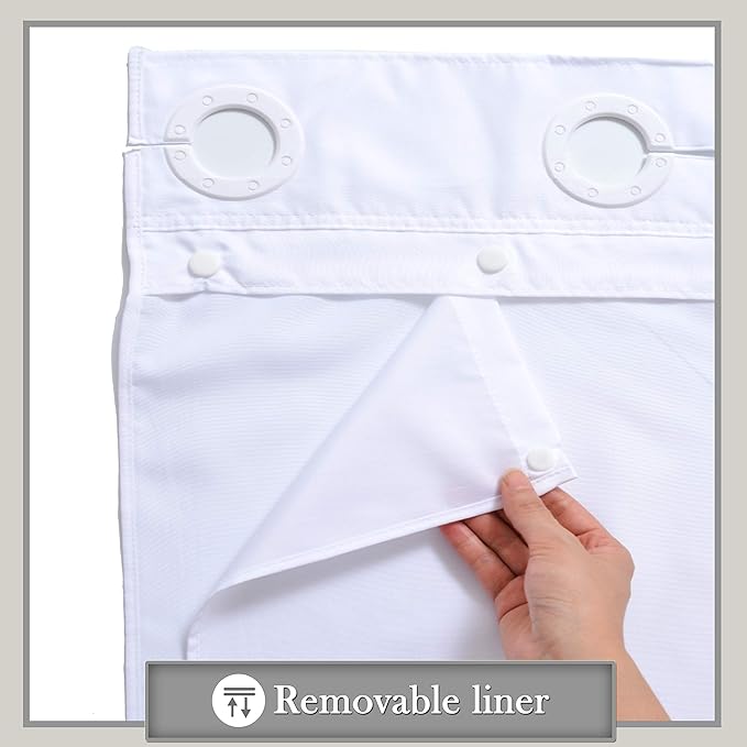 Conbo Mio No Hook Shower Curtain with Snap in Liner Set, Hotel Luxury Shower Curtains for Bathroom with See Through Top Window, Waterproof, Washable 71W x 74H Leaf