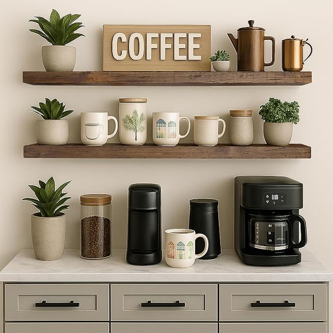 Floating Shelves 60 inch Long 8 "deep Set of 2, Heavy Duty Wood Wall Mounted Shelves for Bathroom Living Room Kitchen,Book Shelves with Thickened Hidden Bracket-Distressed Walnut