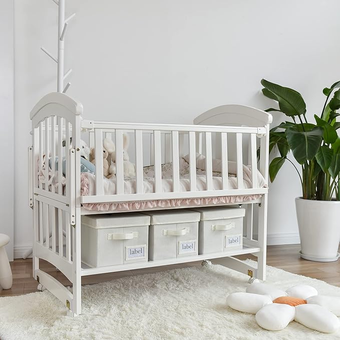 GRANNY SAYS Storage Baskets for Organizing, Linen Closet Shelf Organizers and Storage Containers with Label Holder, Large Storage Bins with Lids for Bedroom, Ivory, 3-Pack