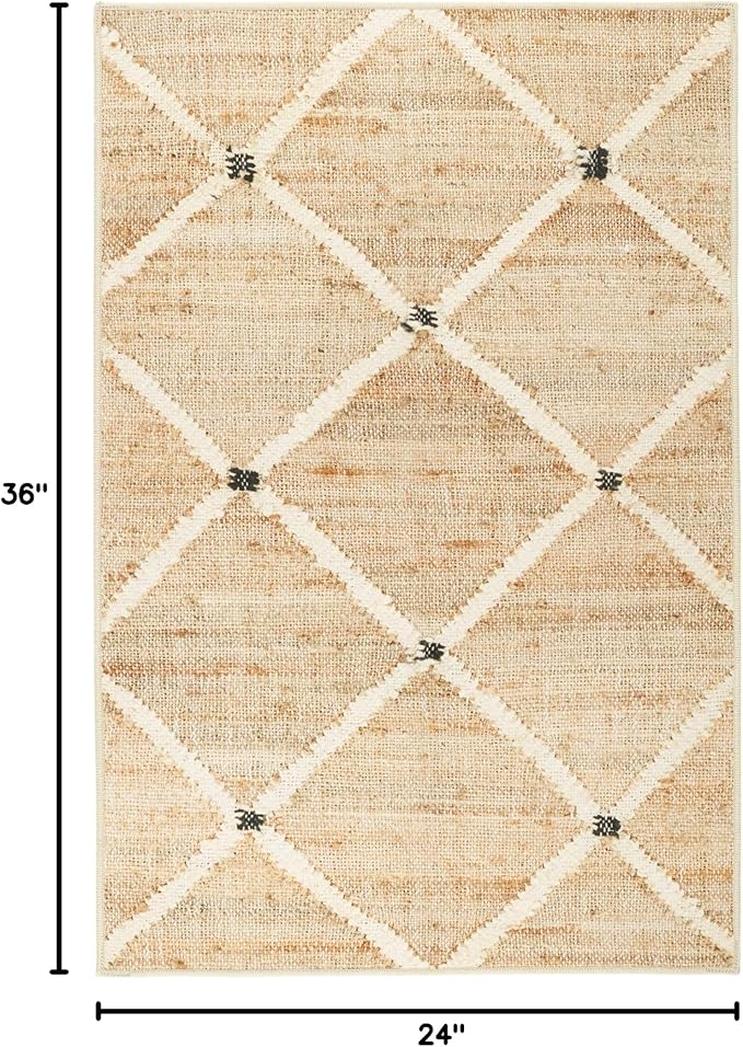 Dash and Albert Kali Machine Washable Area Rug - 2' x 3' Natural - Diamond Accent Rug - Anti-Slip Backing, Lightweight, Machine Washable, High Traffic Areas Kitchen, Mudroom, Laundry Room