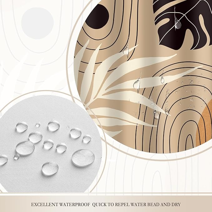 Glawry Boho Yellow Black Shower Curtain Mid Century Abstract Bohemian Tropical Palm Leaf Plant Botanical Bathroom Simple Minimalist 60Wx72L Inches Bath Accessories Art Home Decor Fabric 12 Pack Hook