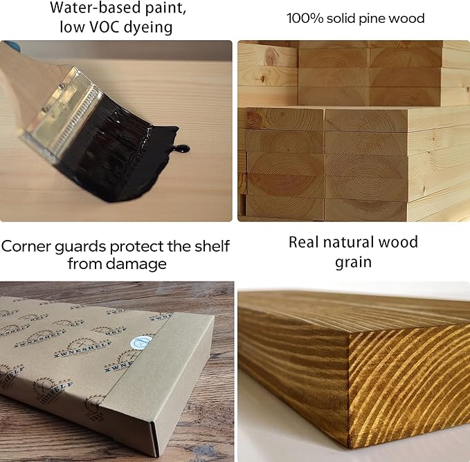 Wood Floating Shelves,Rustic Wood Wall Shelves for Bathroom Living Room Bedroom Kitchen Farmhouse Laundry Room Set of 2,Handmade-Thickened Wall Shelf (Golden Oak, 24''x8''x1.5'')