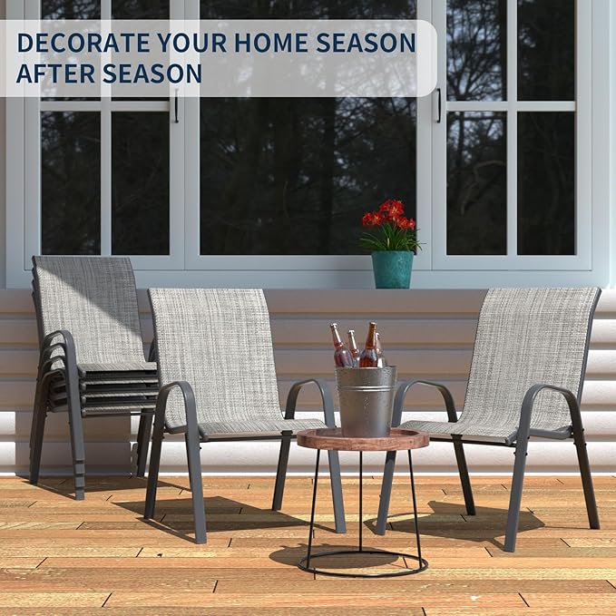 Amopatio Patio Chairs Set of 6, Outdoor Stackable Dining Chairs for All Weather, Breathable Garden Outdoor Furniture for Backyard Deck, Light Grey