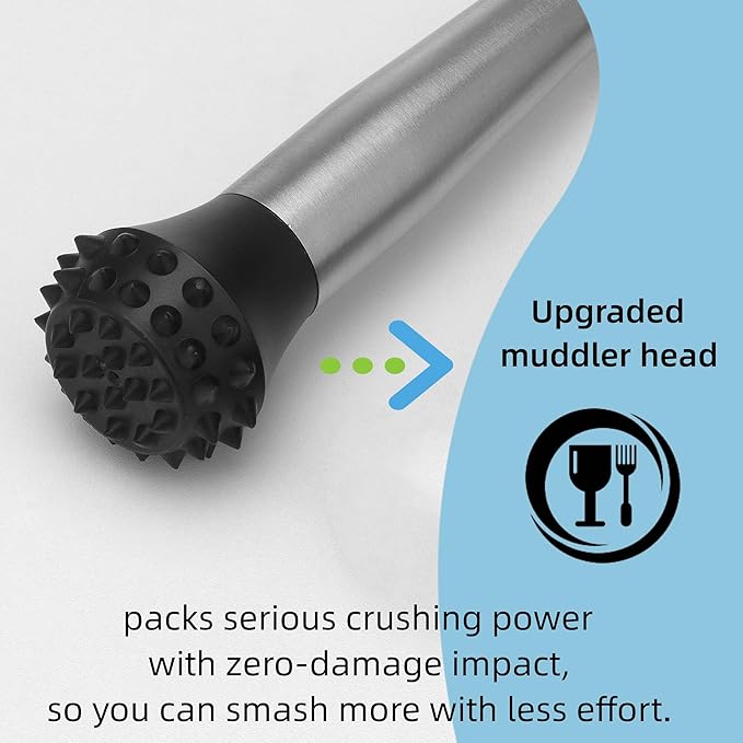 Muddler for Cocktails Stainless Steel, Muddlers Pestle with Stirring Spoon, Bartender Cocktail Shaker Bar Tool Set - Bar Spoon and Muddler