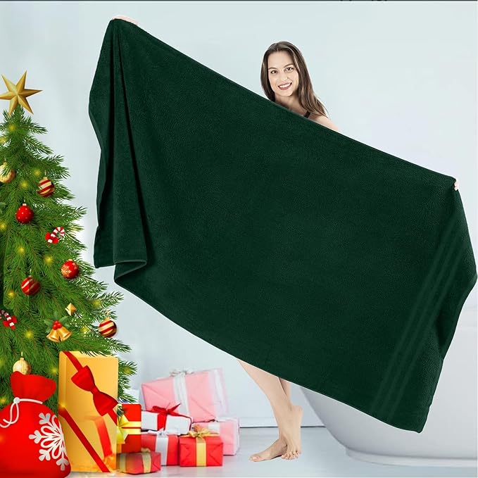 DAN RIVER Pack of 2 Christmas Bath Sheets, 35x70 Inches Extra Large Luxury Cotton Towels, Quick Dry Festive Red & Green Holiday Combo