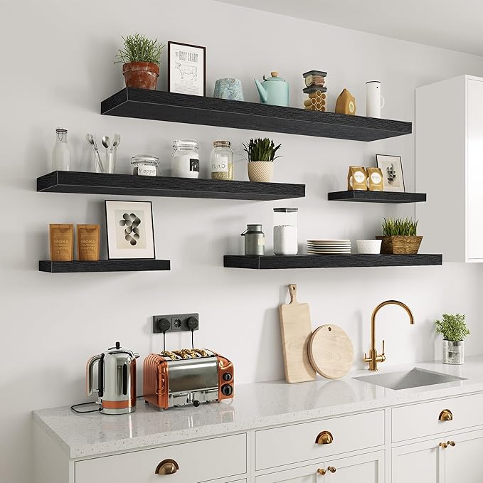 Vivelove Single Floating Shelves 36 inch Long, Large 10 in Deep Wall Shelves Heavy Duty 70 lbs for Bedroom, Bathroom, Living Room, Kitchen, Office, Modern Shelf Home Decor, Set of 1, Black