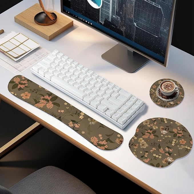 Ergonomic Keyboard Mouse Pad Wrist Rest Support Set for Laptop/Computer/Desktop,Memory Foam Hand Rest Wrist Cushion for Gaming/Office,Lightweight Comfortable & Pain Relief (Flowers)