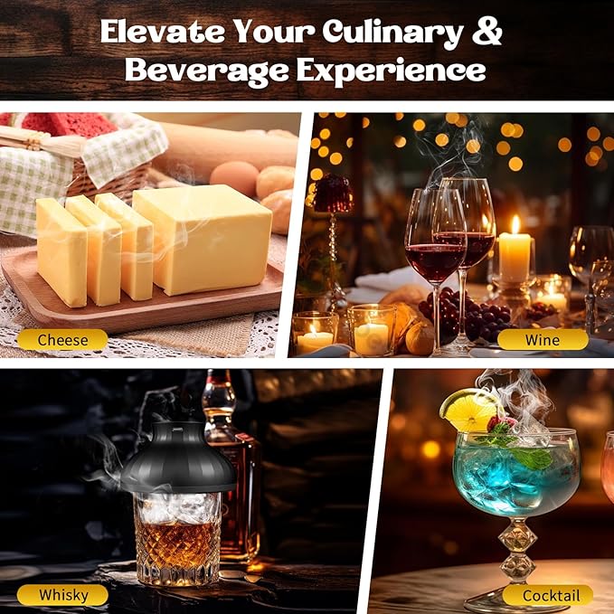 Electric Whiskey Smoker Kit, Rechargeable Cocktail Bourbon Smoker Kit with 6 Wood Chips for Whiskey Cocktails, Old Fashioned Drink Smoker Kit Birthday Christmas Gifts for Men, Dad, Husband (No Butane）