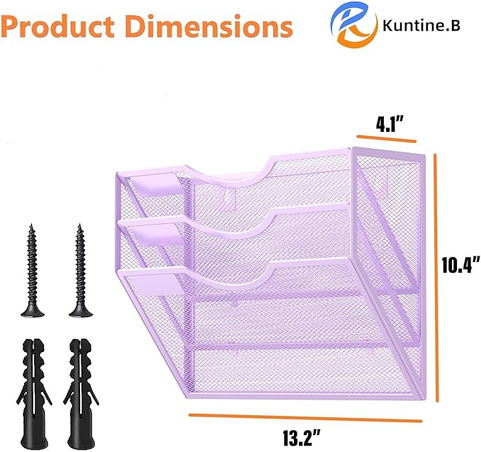 Kuntine.B 3 Pocket Wall File Holder Organizer Office Hanging Magazine Holder Wall File Organizer for Office Home (Purple, 3 Tier)