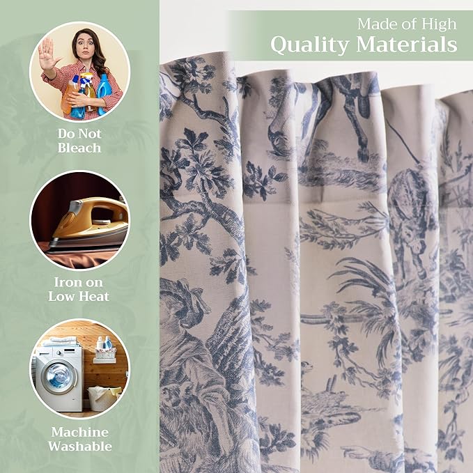Maison d' Hermine Curtains for Living Room 100% Cotton 84 inch Length One Panel Light Filtering Toile Curtains for Bedroom Windows with Rod and Loop Pockets Drapes (The Miller Denim, 50" W x 84" L)