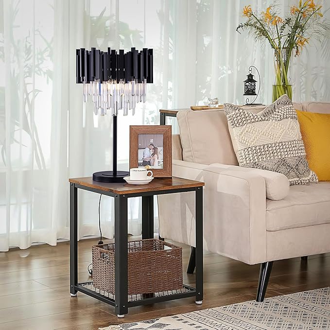 Wellmet Black Crystal Table Lamp,3 Lights Table Lamps for Bedroom,Black Bedside Nightstand Lamps for Living Room,Small Decorative Desk Lamp for Reading Room,Metal Base