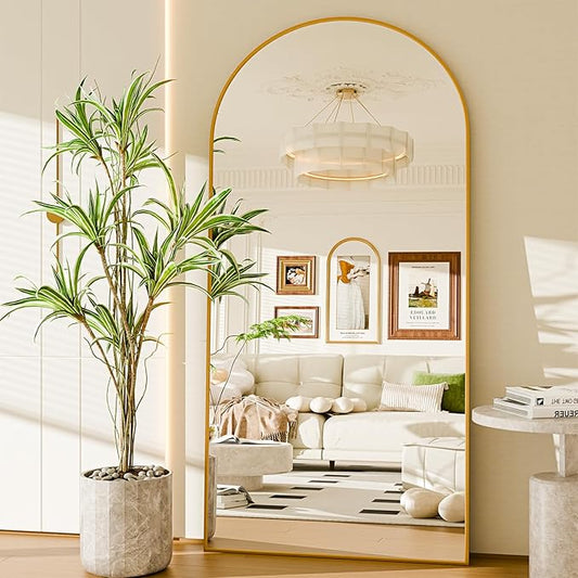 SUNQUEEN 76"x34" Floor Mirror Full Length, Arched Full Length Mirror with Stand, Full Body Mirrors for Bedroom Living Room or Cloakroom Gold