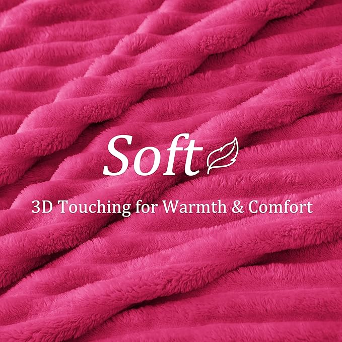 BEDELITE Fleece Throw Blanket for Couch - 300GSM Soft & Warm Fluffy Pink Blanket, Decorative and Giftable Striped Blankets for Women, Men, 50"x60"