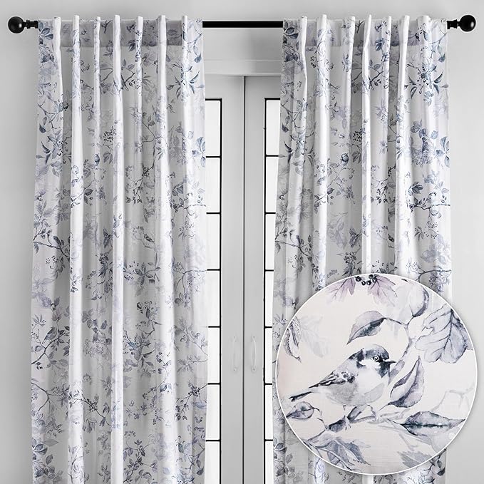 Maison d' Hermine Curtains for Living Room 100% Cotton 96 inch Length Two Panels Light Filtering Curtains for Bedroom Windows with Rod and Loop Pockets Drapes (Equinoxe Blue, 50" W x 96" L)