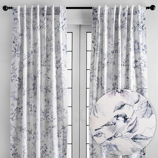 Maison d' Hermine Curtains for Living Room 100% Cotton 96 inch Length Two Panels Light Filtering Curtains for Bedroom Windows with Rod and Loop Pockets Drapes (Equinoxe Blue, 50" W x 96" L)