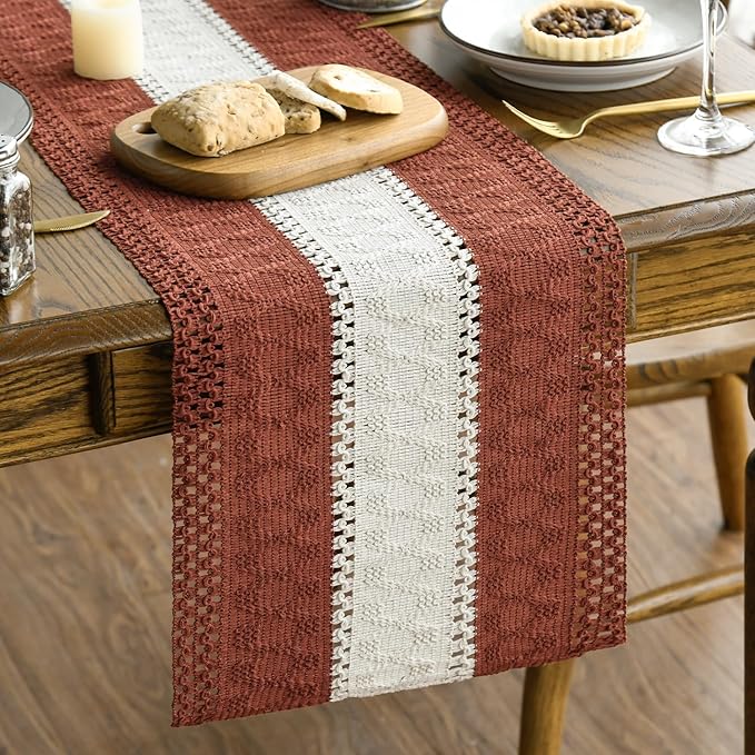 Artoid Mode Caramel Farmhouse Rustic Table Runner, Seasonal Hollow Kitchen Dining Table Decoration for Home Party Decor 12x72 Inch