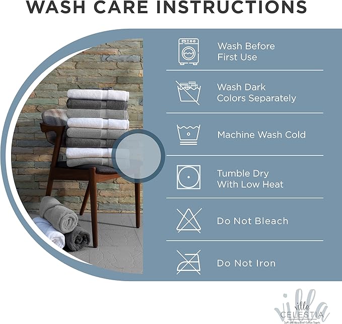 100% Cotton Bath Towel Set of 12-4 Bath Towels, 4 Hand Towels, 4 Wash Cloths, Sustainable, Soft, Highly Absorbent, Combed Cotton 12 Piece Set for Hotels, Spa, Bathroom, Dorm, Blue