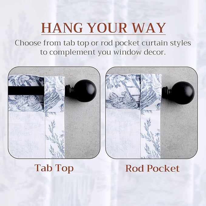 Maison d' Hermine Curtains for living room 100% Cotton 124 inch length One Panel Light Filtering Toile Curtains for Bedroom with rod and loop Pockets (The Miller Blue (White Background), 50"W x 124"L)