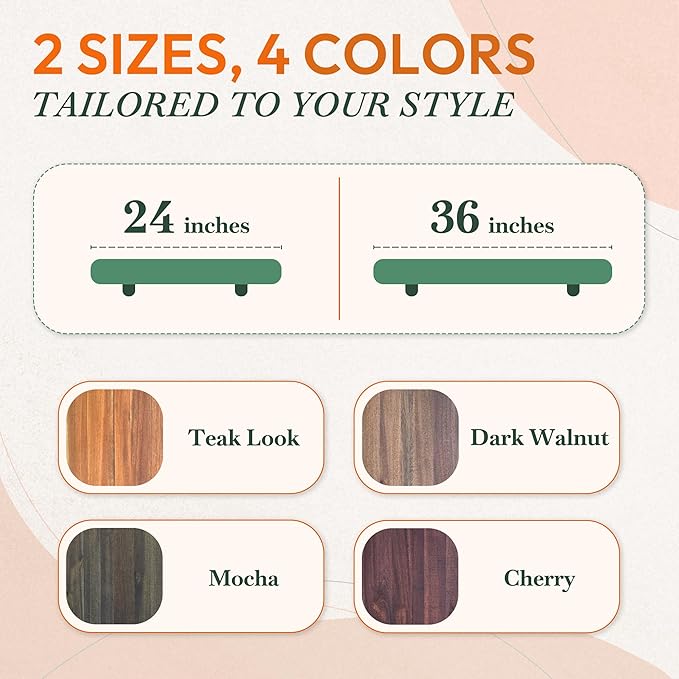 24" Acacia Live Edge Floating Shelves Set of 2 - Wall Mounted Wooden Shelf for Stylish Home Décor - Dark Walnut Color 24x7.5x1.5 Inches