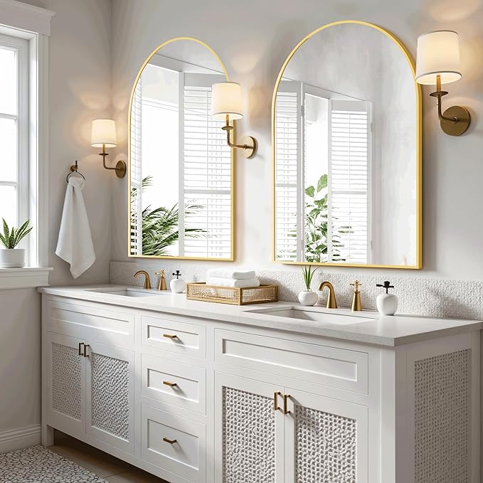 Arched Bathroom Mirror for Wall, Mirror for Vanity,30''x20'' Large Wall Mounted Mirror, Metal Frame (30''x20'', Gold)