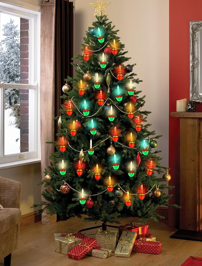 Colorful Christmas Bubble Lights, 8.5Ft Christmas Tree Lights with 9 Colored Bubble Bulbs(1 Spare), E12 Base for Indoor Christmas Tree, Traditional Holiday Home Lighting Decor