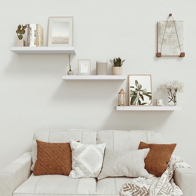 Vivelove Floating Shelves for Wall 24 inchs Long, 9.1” deep x 1.6” Wall Shelf for Bedroom, Bathroom, Living Room, Kitchen, Office Home Decor, Deep Wood Shelves with Invisible Brackets, Set of 2 White