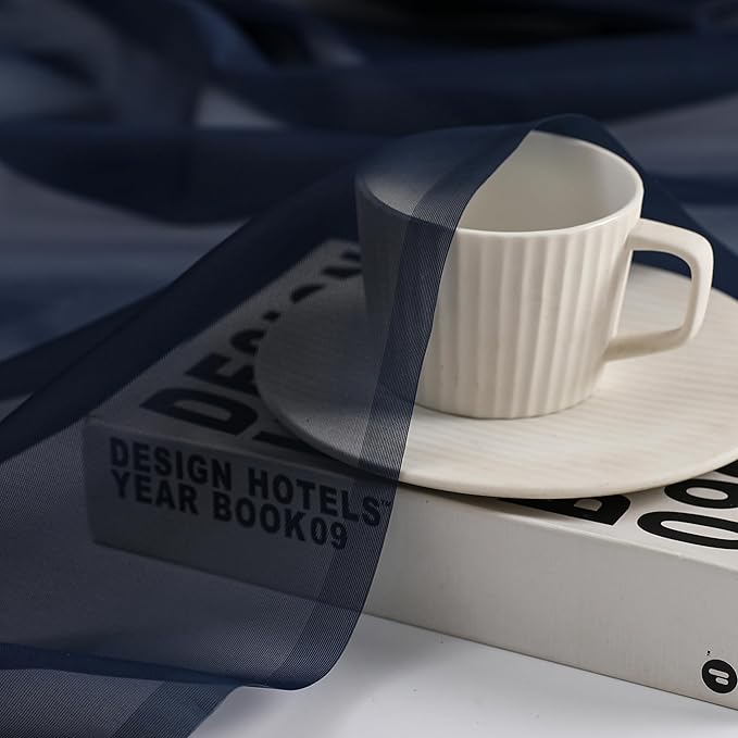 Aiyufeng Sheer Navy Blue Curtains 108 inch Length 2 Panels Set, Airy Soft-Touching Rod Pocket Voile Drapes for Living Room/Bedroom, Each 40W x 108L