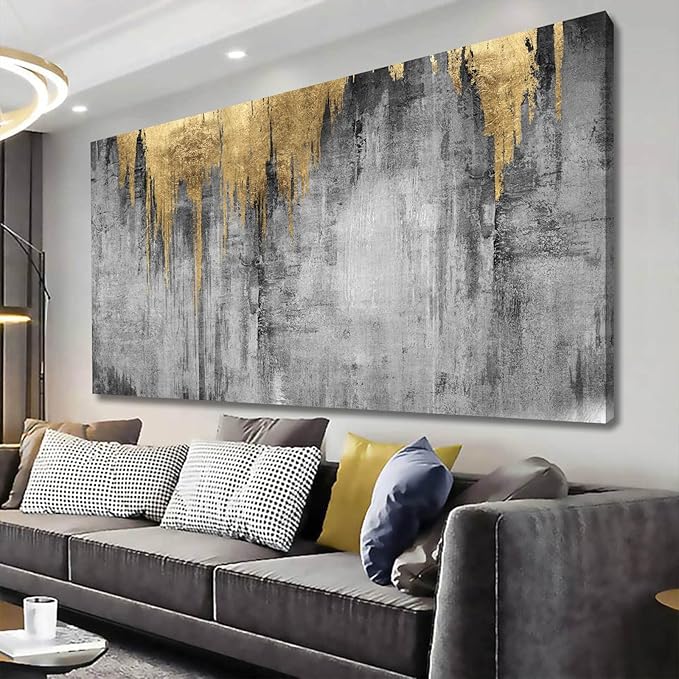 Abstract Wall Art for Living Room Canvas Wall Decor Gold Wall Decorations Grey Wall Paintings Large Pictures Artwork for Office 29"x58"