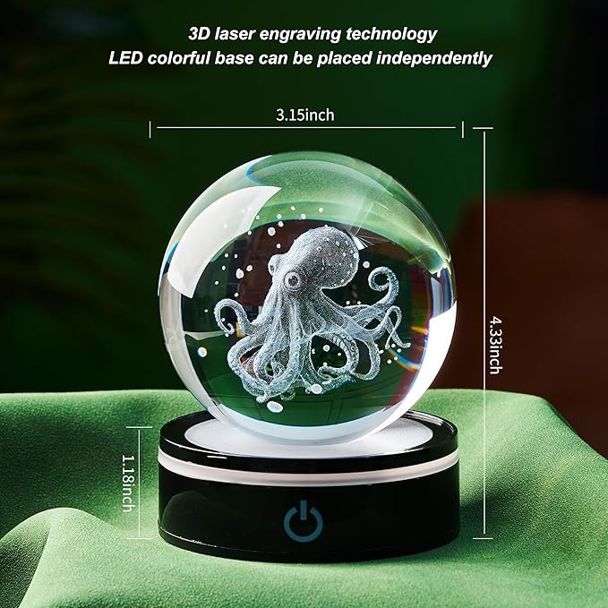 3D Crystal Ball Statue, Female Ocean Glass Ball Gift, Suitable for Female and Male Friends, Graduates, Friends, Colleagues, Marine Life Enthusiasts, Paper Souvenirs for Home Decoration