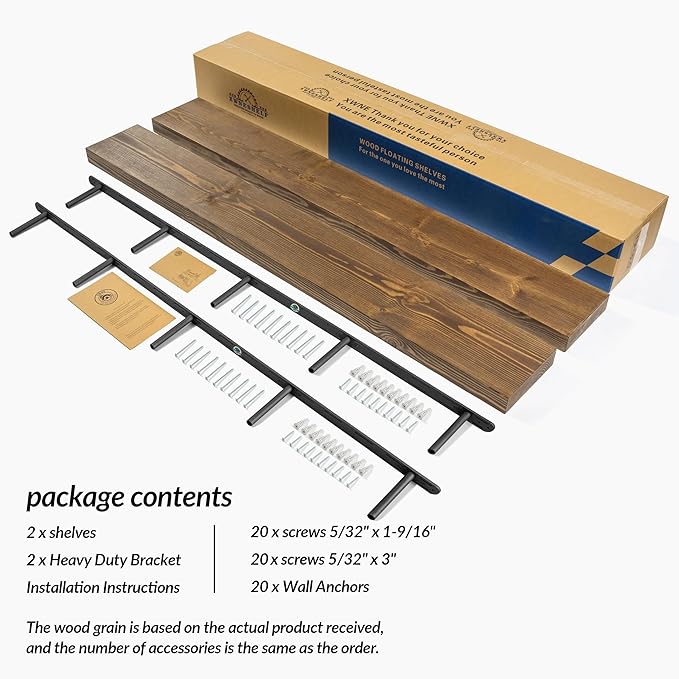 Walnut Floating Shelves 72 Inch Long 8-in Deep Set of 2, High End Real Solid Wood Floating Shelves for Wall,Suitable for Kitchen and Coffee Bar, with Sturdy Hidden Bracket