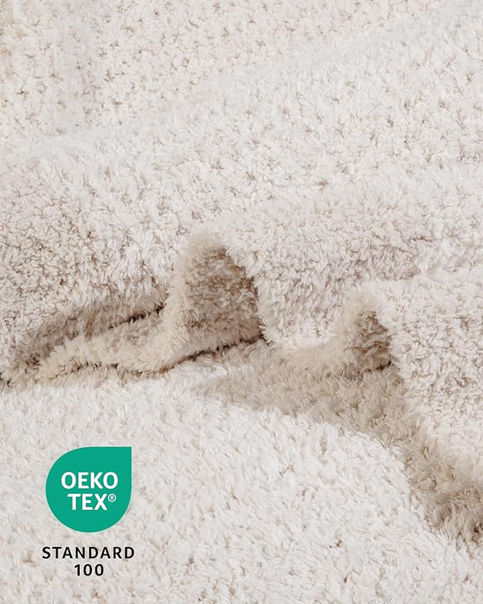 Super Soft Throw Blanket 50 x 60 Inches, Half-Side Plush Fuzzy Blanket for Couch, Sofa, Bed & Chair, Warm Cozy Lightweight Knit Blanket for Fall & Winter Beige