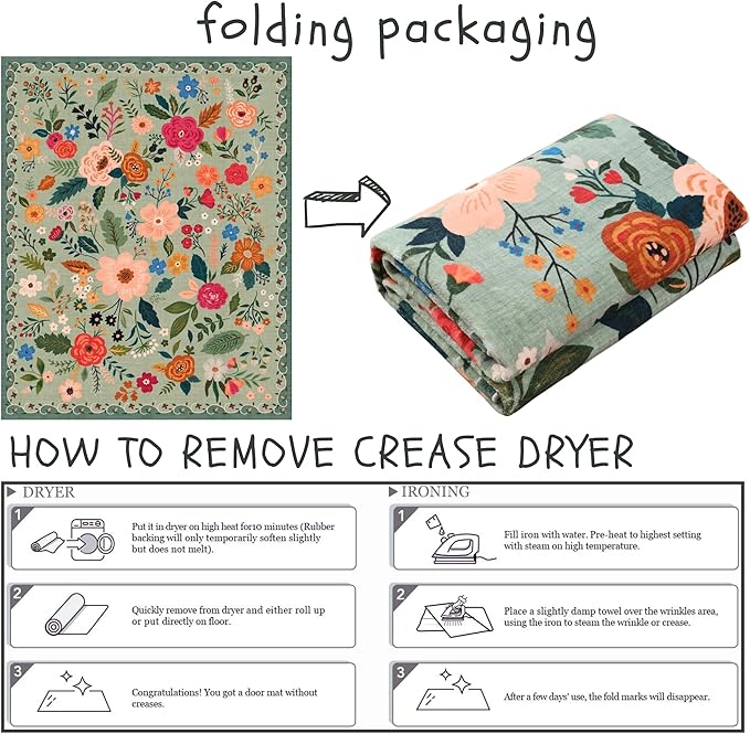 Rugcomf Bedroom Rug 3x5 Rug Washable Area Rug Non Slip Low Pile Boho Floral Small Carpet for Bedroom, Bedside, Kitchen, Entryway, Kids Room, Office, College Dorm Essentials for Girls(Green)