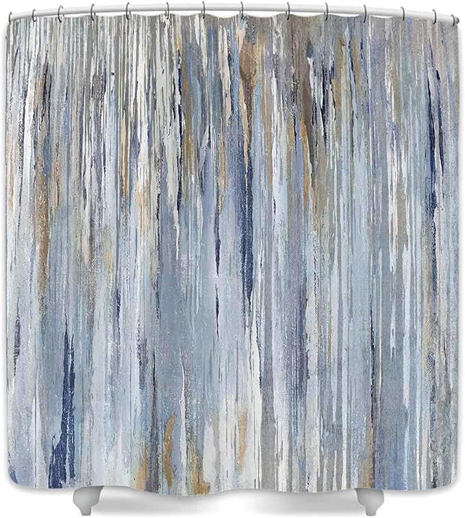 JAWO Abstract Shower Curtain, Modern Aesthetic Abstract Stripe Shower Curtain Set for Bathtub Bathroom, Gray Blue Brown Contemporary Abstract Painting Fabric Shower Curtains,Blue,60X70