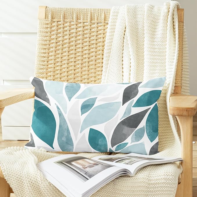 CaliTime Throw Pillow Cases Pack of 2 Cozy Fleece Falling Dahlia Floral Flowers Petals Decorative Cushion Covers for Couch Bed Sofa Farmhouse Decoration 12 X 20 Inches Teal Green Grey