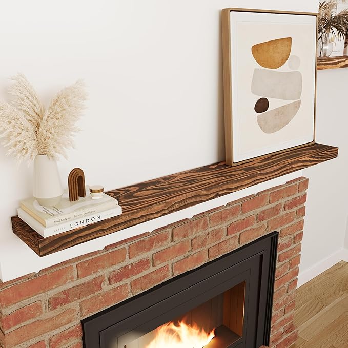 60'' Pine Wood Floating Shelf for Wall - Rustic Wall Mounted Wooden Shelf for Stylish Home Décor, Fireplace Mantel 60inch (Light Walnut, 60x8x2) - 1pcs