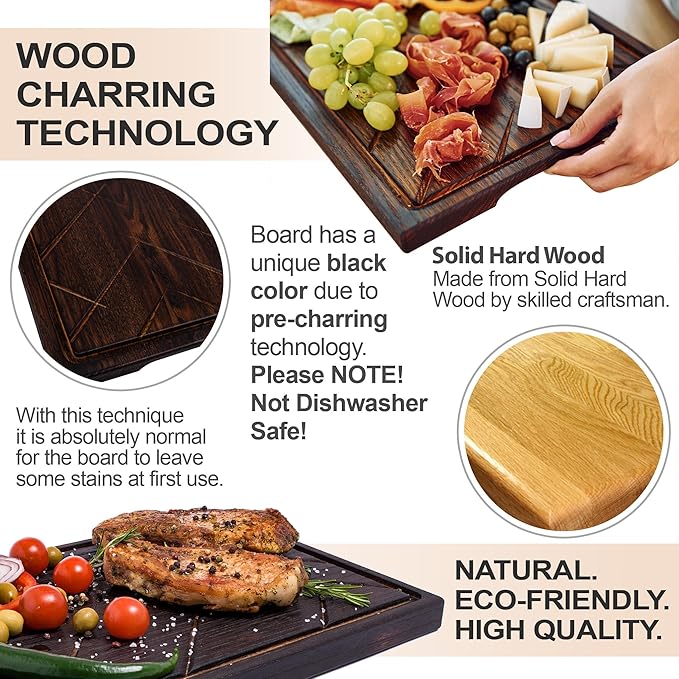 Wooden Steak Board Solid Oak Serving Barbecue Platter Natural Thick Cutting Plate Durable & Quality (X-Large)