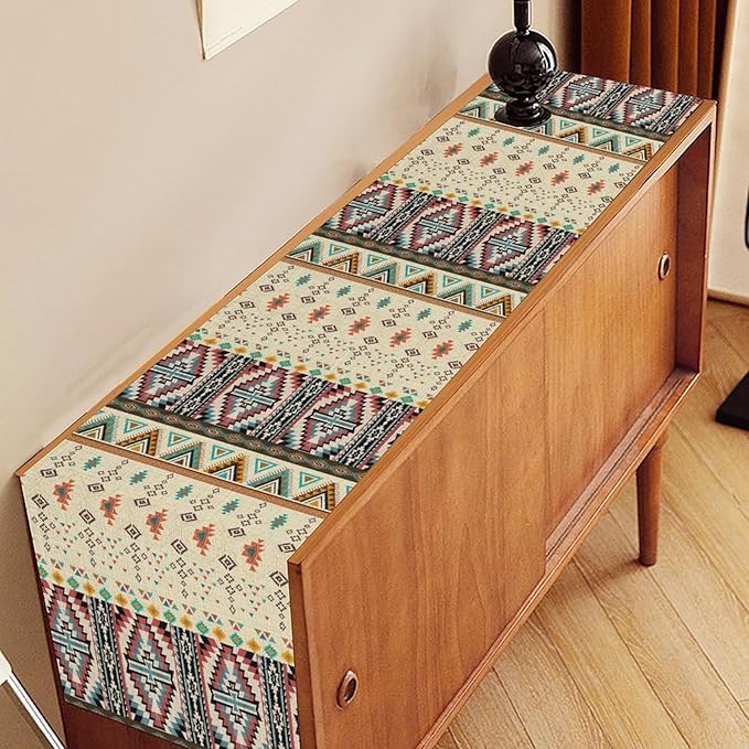 Native Aztec Table Runner, Tribal Style Southwestern Geometric Western Ethnic Style Table Dresser Scarves Table Setting Decor for Garden Farmhouse Dining Kitchen Table Decoration, 13x72 inches