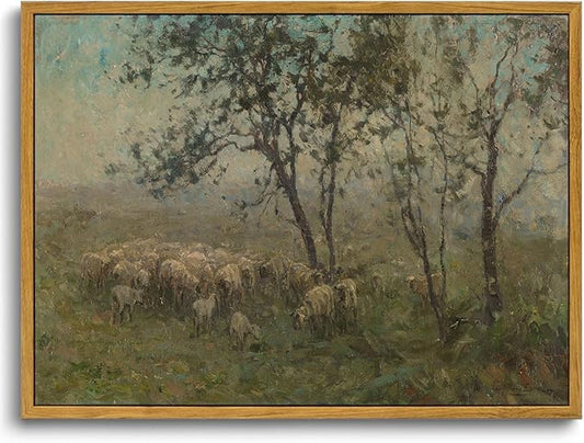 KISSFOX Framed Vintage Landscape Wall Art Natural Scenery Canvas Prints Colorful Painting Artwork Rustic Farmhouse Pictures Decor Living Room Office Bedroom Bathroom Kitchen