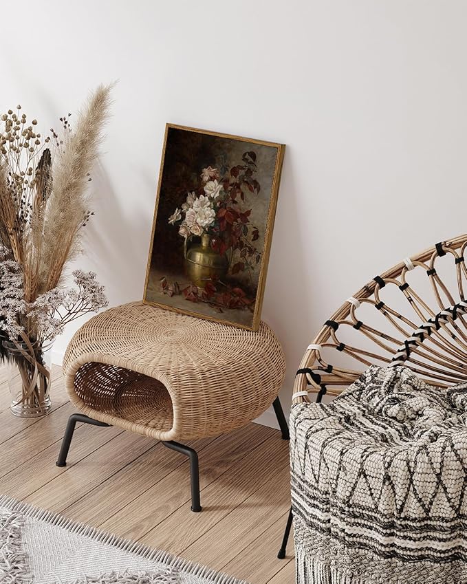 VIYYIEA Floral Framed Wall Art, Rose Bouquet Flower Vintage Art Decor Room Aesthetic, 12x16 Inch Canvas Print Artwork, Farmhouse Still Life Painting Wall Decor for Bedroom Bathroom Office