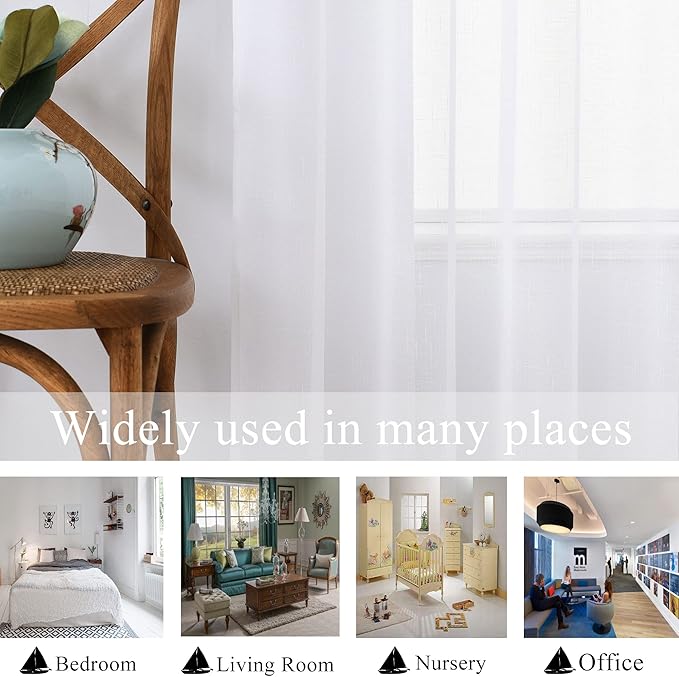 Randall Linen Sheer Window Curtain Panel Pairs 108 Inches Extra Long for Living Room with Grommets/Eyelets Rustic Window Treament Drape Set Bedroom Farmhouse- 54x108 Inch, 2 Panels, Snow White