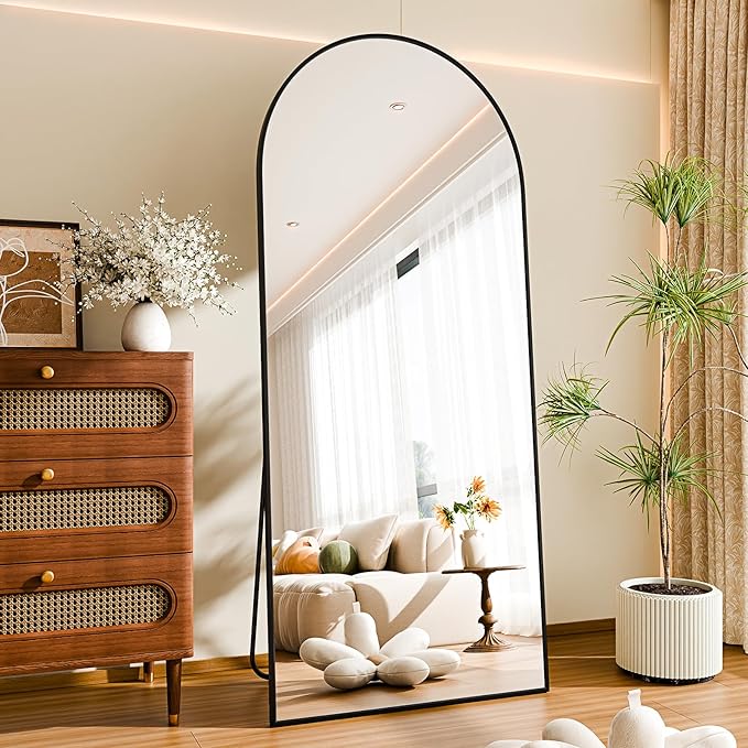 SUNQUEEN 71"x28" Floor Mirror Full Length, Arched Full Length Mirror with Stand, Full Body Mirrors for Bedroom Living Room or Cloakroom Black