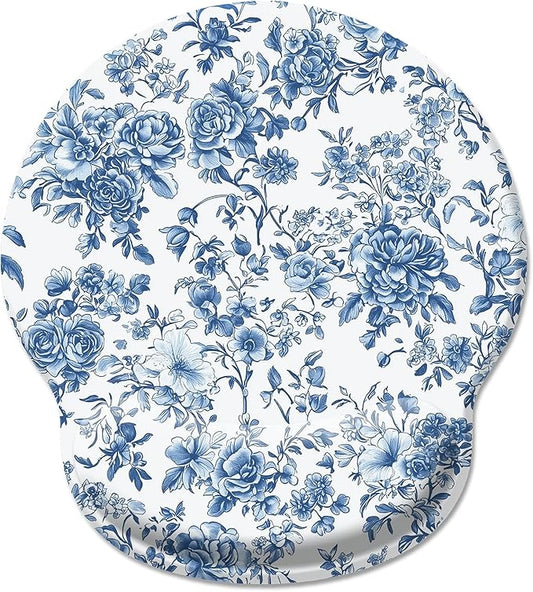 Floral Flower Ergonomic Mouse Pad with Wrist Rest, Gel Mousepad Wrist Support, Computer Gaming Mouse Pad with Pain Relief Non-Slip PU Base for Desk Accessories Office Decor Supplies